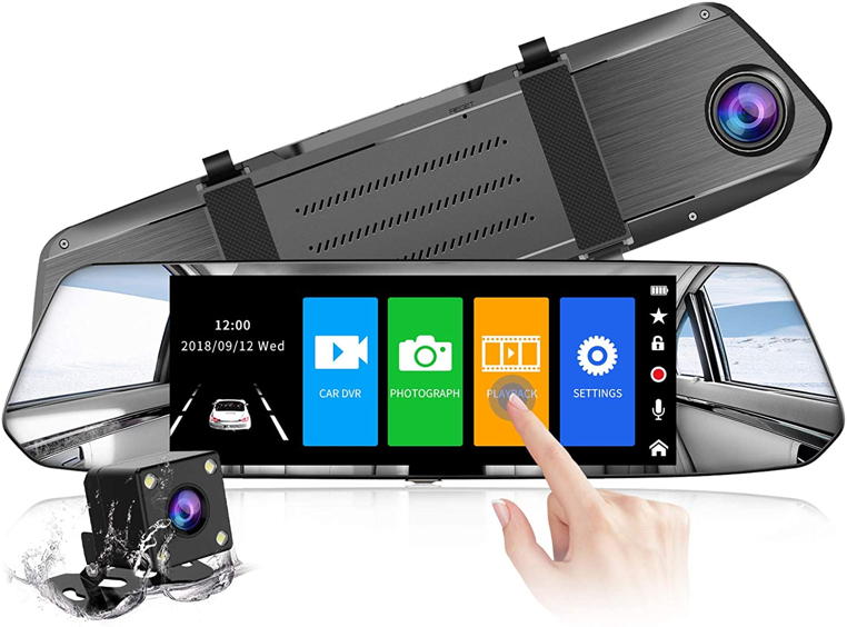 Telecamera per Auto da 7 pollici Touchscreen Full HD 1080P, Telecamera con grandagolare Anteriore e Posteriore impermeabile e sistema di monitoraggio inverso