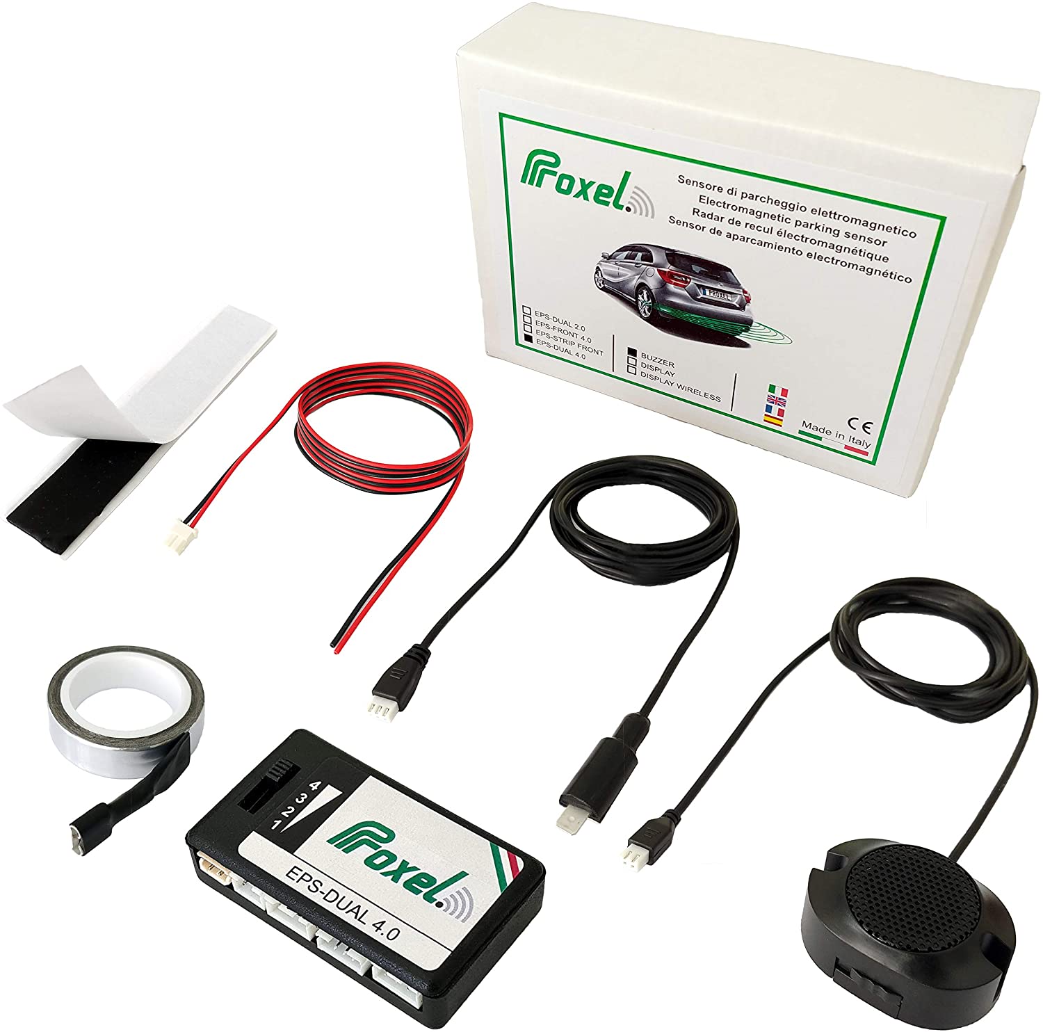 Proxel EPS-DUAL 4.0 - Kit Sensori di Parcheggio Elettromagnetici Invisibili - Senza Forare il Paraurti Versione 2022